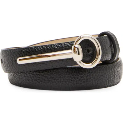 Steve Madden Skinny Horse-bit Faux Leather Belt In Black