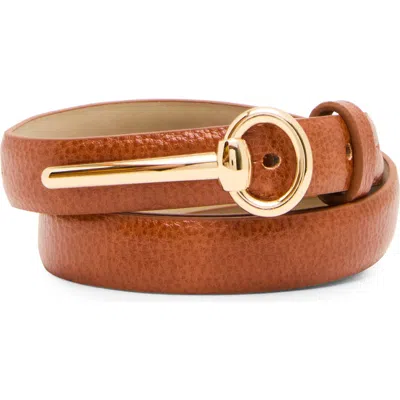 Steve Madden Skinny Horse-bit Faux Leather Belt In Cognac
