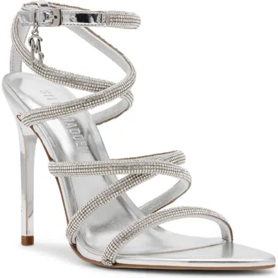 Steve Madden Sky Ankle Strap Pointed Toe Sandal In Silver Rhinestone