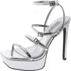 Steve Madden Slay Womens Faux Leather Strappy Platform Sandals In Silver