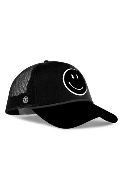 Steve Madden Smiley Chenille Patch Trucker Hat In Black