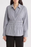 Steve Madden Smock Waist Button Up Shirt In Banker Stripe