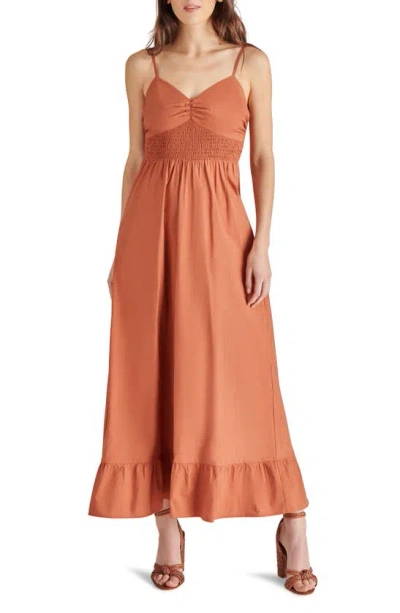 Steve Madden Smocked Cotton Maxi Dress In Brown