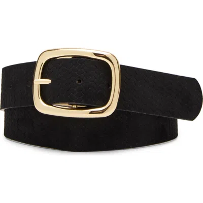 Steve Madden Snake Embossed Faux Suede Belt In Black-gold