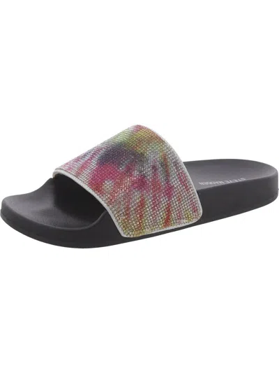 Steve Madden Softeyg Womens Round Toe Comfy Pool Slides In Multi
