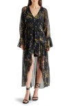 Steve Madden Sol Floral Print Long Sleeve High-low Dress In Black