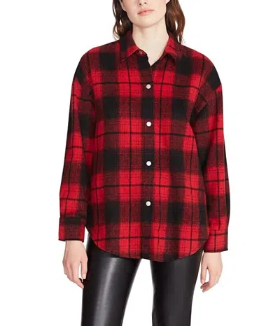 Steve Madden Sophia Shacket Women Red Black Plaid Button Up Classic Jdm836