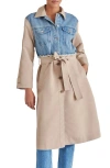 Steve Madden Soraya Mixed Media Coat In Denim Multi