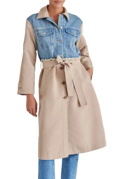 Steve Madden Soraya Mixed Media Coat In Denim Multi