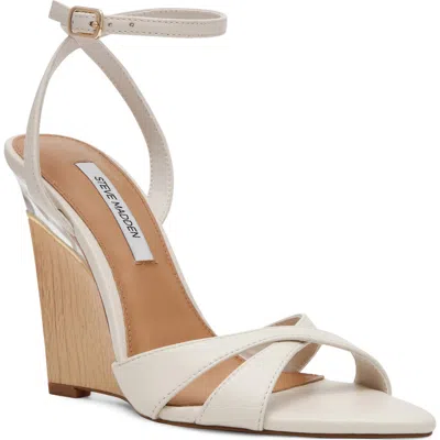 Steve Madden Sorynn Ankle Strap Pointed Toe Wedge Sandal In White