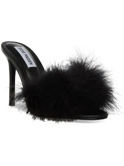 Steve Madden Spin Womens Feathers Slip On Heels In Black