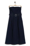 Steve Madden Strapless Belted Denim Midi Dress In Dark Indigo