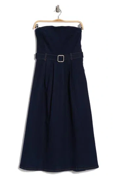 Steve Madden Strapless Belted Denim Midi Dress In Dark Indigo