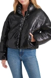 Steve Madden Stratton Sequined Cropped Puffer Jacket In Black