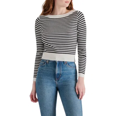 Steve Madden Stripe Boat Neck Sweater In White