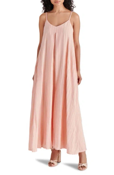 Steve Madden Stripe Inverted Pleat Cotton Maxi Dress In Blush Pink
