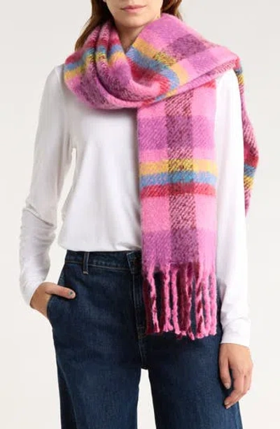 Steve Madden Stripe Plaid Scarf In Pink