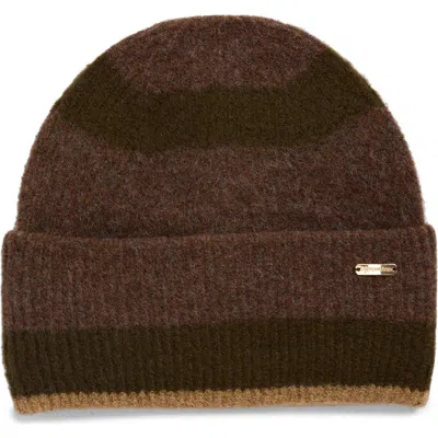 Steve Madden Striped Cuffed Beanie In Brown