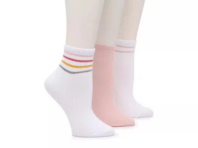 Steve Madden Stripes & Solid Ankle Socks 3 Pack In White
