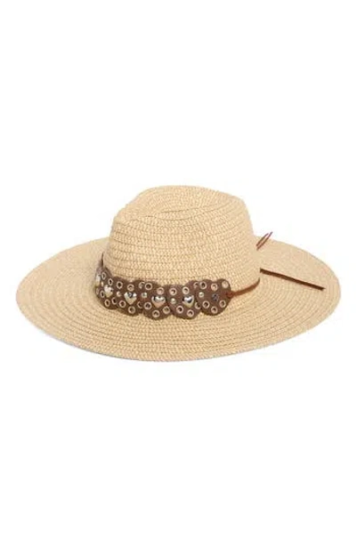 Steve Madden Studded Heart Marled Panama Hat In Neutral