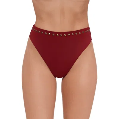 Steve Madden Studded High Cut Bikini Bottoms In Burgundy