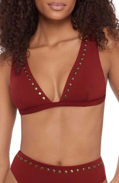 Steve Madden Studded Triangle Bikini Top In Burgundy