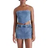 Steve Madden Suri Strapless Denim Crop Top In Blue Denim