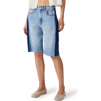 Steve Madden Sutten Two Tone Denim Cutoff Bermuda Shorts In Blue