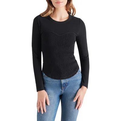Steve Madden Sweetheart Smocked Long Sleeve Top In Black