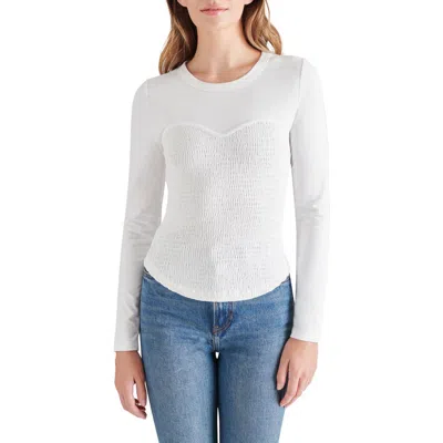 Steve Madden Sweetheart Smocked Long Sleeve Top In White
