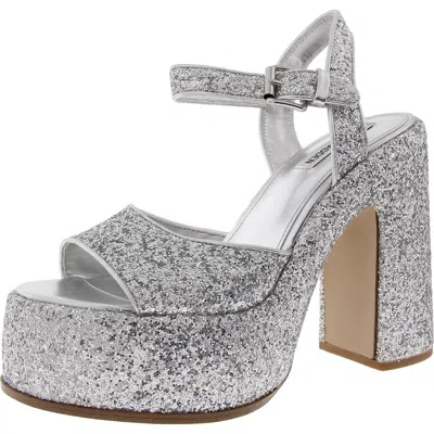 Steve Madden Sweets Womens Glitter Textured Platform Sandals In Silver