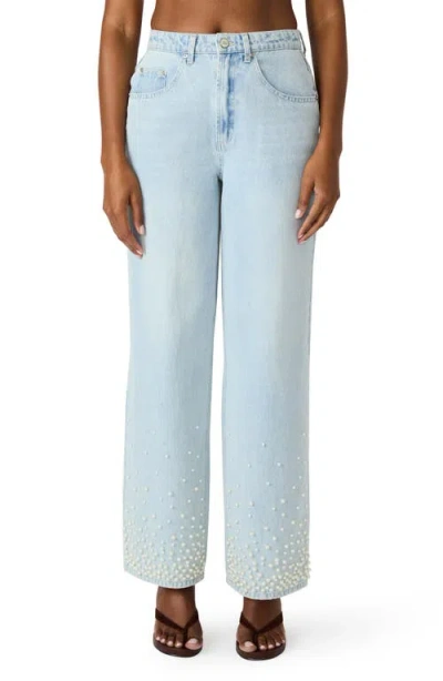 Steve Madden Sydnee Beaded Straight Leg Jeans In Blue