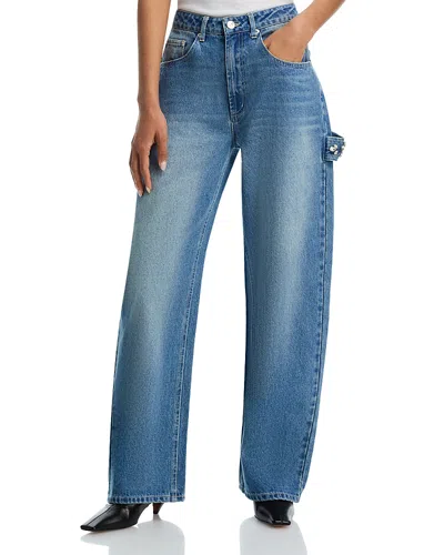 Steve Madden Sydnee High Rise Barrel Jeans In Marina Wash In Blue