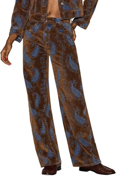 Steve Madden Sydnee Paisley Jacquard High Waist Barrel Leg Jeans In Brown