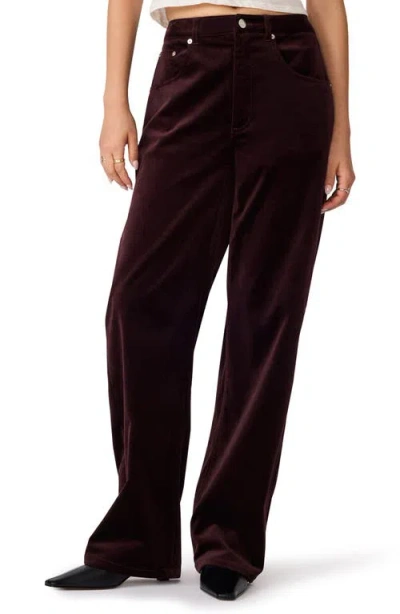 Steve Madden Sydnee Stretch Velvet Wide Leg Pants In Burgundy