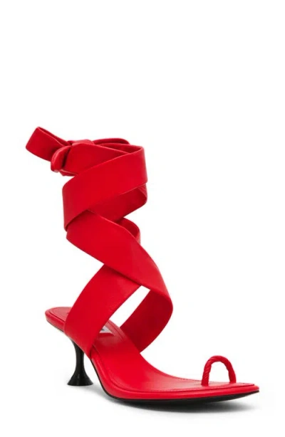 Steve Madden Symone Ankle Wrap Sandal In Red Leather