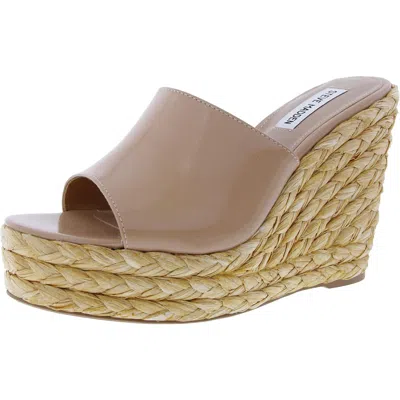 Steve Madden Tabitha Womens Patent Trim Straw Wedge Sandals
