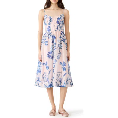 Steve Madden Talita Floral Faux Pearl Detail Midi Dress In Pink