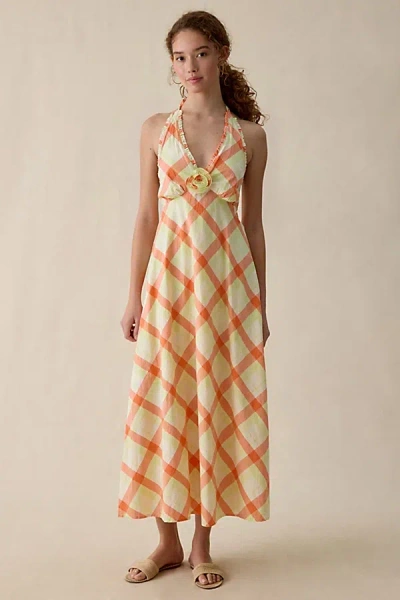Steve Madden Tania Rosette Halter Neck Maxi Dress In Orange, Women's At Urban Outfitters In Multi