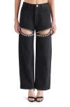 Steve Madden Taylor Rhinestone Trim Pants In Black