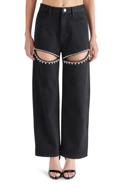 STEVE MADDEN STEVE MADDEN TAYLOR HIGH WAIST RHINESTONE CUTOUT DETAIL JEANS