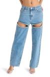 Steve Madden Taylor High Waist Rhinestone Cutout Detail Jeans In Medium Blue