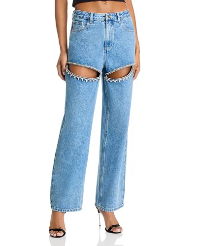 Steve Madden Taylor Rhinestone Trim Pants In Doha Wash