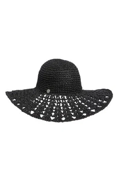 Steve Madden Textural Straw Crochet Floppy Hat In Black