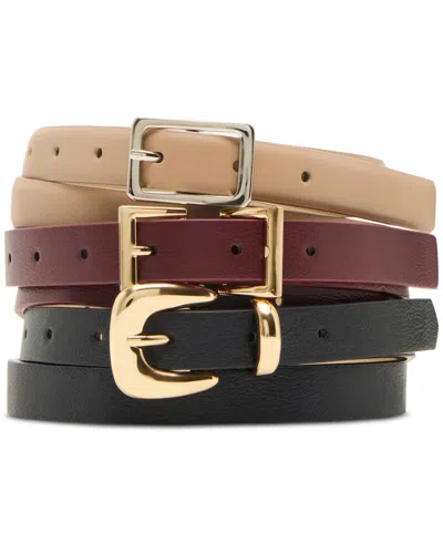 Steve Madden Textured Faux-leather Belts, Set Of 3 In Brown