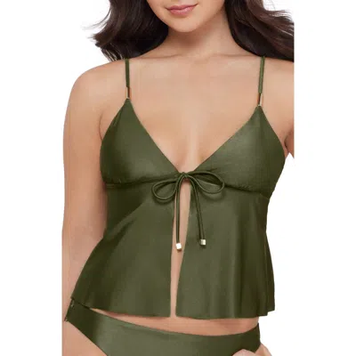 Steve Madden Tie Front Crop Tankini Top In Green