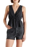 Steve Madden Tie Front Peplum Tank In Black