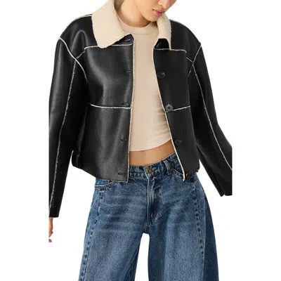 Steve Madden Tilia Faux Shearling Coat In Black