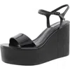 Steve Madden Timeout Womens Textured Patent Wedge Sandals In Black