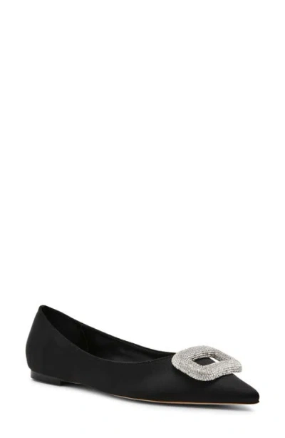 Steve Madden Tink Pointed Toe Flat In Black Satin